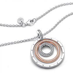 Collier femme pandora signature pendentif cercles bicolores 389483c01 - colliers-femme - edora - 4