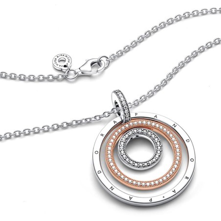 Collier femme pandora signature pendentif cercles bicolores 389483c01 – colliers femme