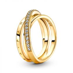 Bague femme pandora signature anneau triple pavé croisé 169057c01 - bagues-femmes - edora - 1