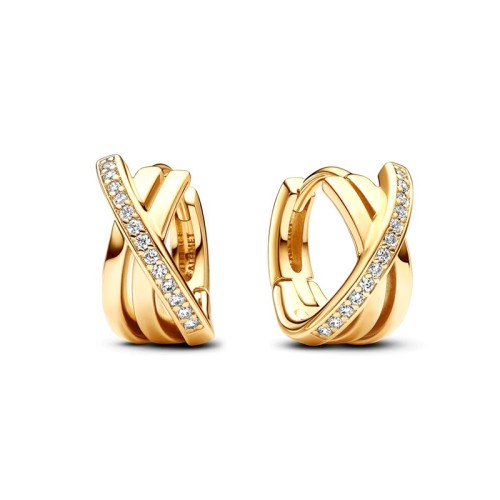 Boucles d'Oreilles Créoles Femme Pandora Signature Pavé Croisées 263150C01