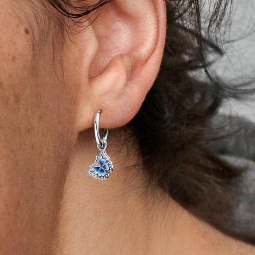 Boucles d'Oreilles Créoles Femme Pandora Moments Pendantes Papillon Bleu 290778C01