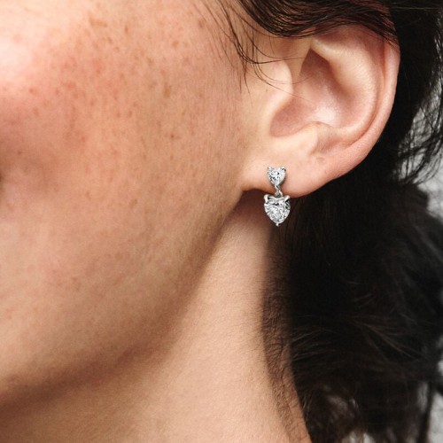Boucles d'Oreilles Femme Pandora Timeless Scintillants Cœur Double 291199C01