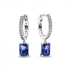 Boucles d'oreilles femme créoles pandora timeless scintillantes rectangulaires bleues 292381c01 - boucles-d-oreilles-femme - edora - 0
