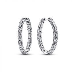 Boucles d'oreilles femme créoles pandora timeless simple rang pavées 293016c01 - boucles-d-oreilles-femme - edora - 0