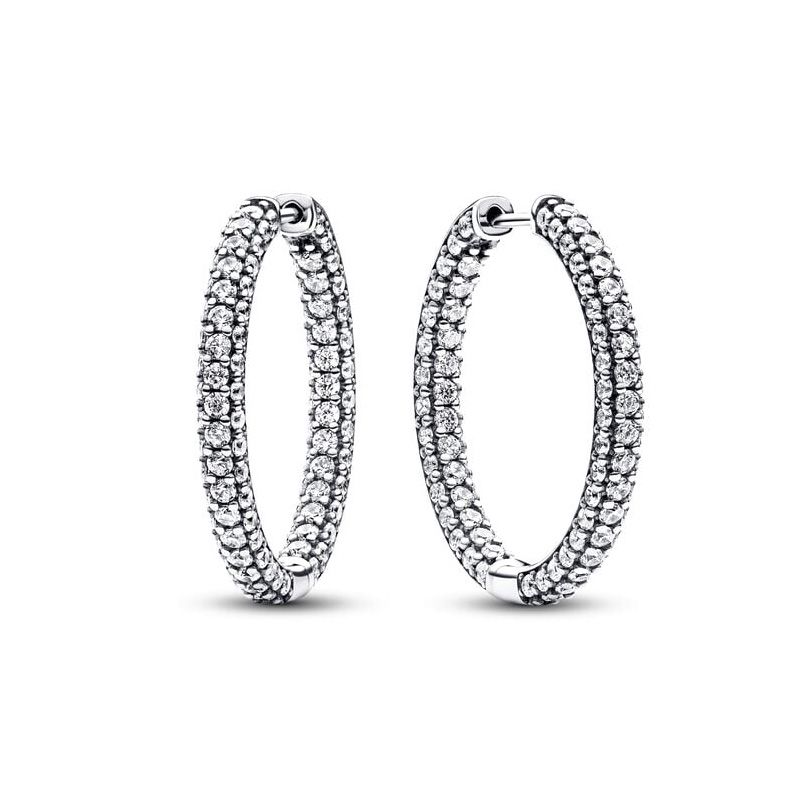 Boucles d'oreilles femme créoles pandora timeless simple rang pavées 293016c01 - boucles-d-oreilles-femme - edora