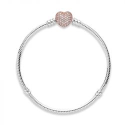 Bracelet femme pandora moments maille serpent fermoir cœur pavé 586292cz - bracelet-argent-femme - edora - 2