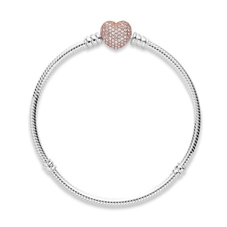 Bracelet femme pandora moments maille serpent fermoir cœur pavé 586292cz – bracelet argent femme
