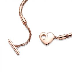 Bracelet femme pandora moments maille serpent barre en t cœur 589285c00 - bracelet-argent-femme - edora - 5
