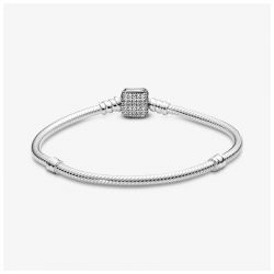 Bracelet femme pandora moments icons maille serpent fermoir pavé scintillant  590723cz - bracelet-argent-femme - edora - 1