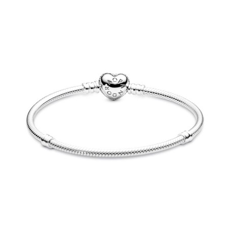 Bracelet femme pandora moments maille serpent &amp; cœur scintillant 590727cz – bracelet argent femme