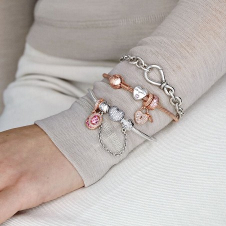 Bracelet femme pandora moments maille serpent &amp; cœur scintillant 590727cz – bracelet argent femme