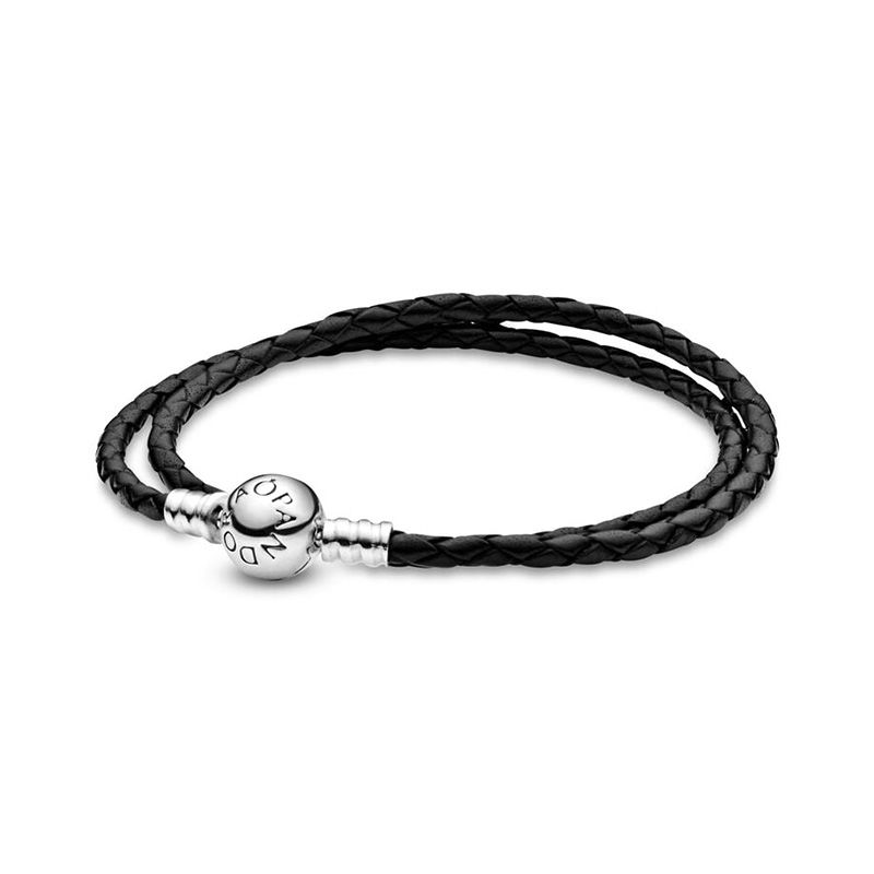 Bracelet femme pandora moments double en cuir noir 590745cbk - bracelet-cuir-femme - edora