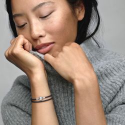 Bracelet femme pandora moments double en cuir noir 590745cbk - bracelet-cuir-femme - edora - 1