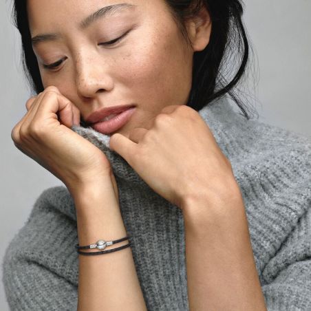 Bracelet or & argent, bracelet plaqué or, bracelet cuir & tissu (3) - bracelet-cuir-femme - edora - 2