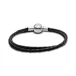 Bracelet femme pandora moments double en cuir noir 590745cbk - bracelet-cuir-femme - edora - 2
