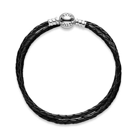Bracelet femme pandora moments double en cuir noir 590745cbk – bracelet cuir femme