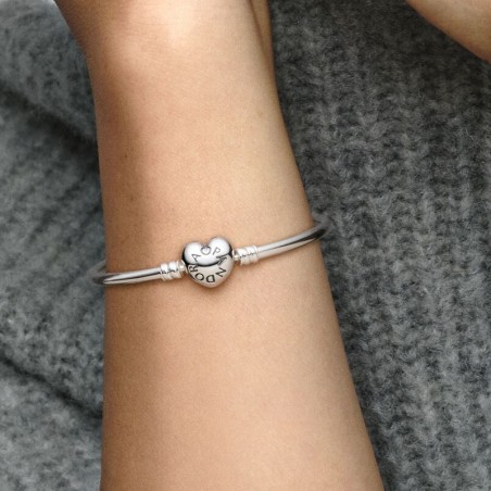 Bracelet femme pandora moments jonc fermoir cœur 596268 – bracelet argent femme
