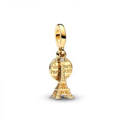Charm femme pandora pendant double gravable diamant de synthèse tour eiffel de paris 763344c01 - charms - edora - 0