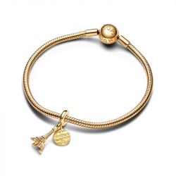 Charm femme pandora pendant double gravable diamant de synthèse tour eiffel de paris 763344c01 - charms - edora - 2