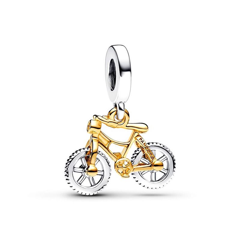 Charm femme pandora pendant moments vélo à roues tournoyantes bicolore 763354c01 - charms - edora