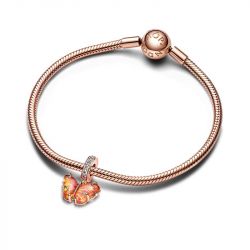 Charm femme pandora pendant papillon en verre de murano rose & jaune 782698c01 - charms - edora - 3