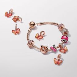 Charm femme pandora pendant papillon en verre de murano rose & jaune 782698c01 - charms - edora - 5