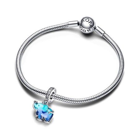Charm femme pandora pendant moments éléphant en verre de murano bleu 793339c01 – charms