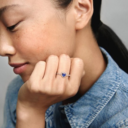 Bague femme pandora timeless cœur surélevé bleu scintillant 188421c01 – bagues femme