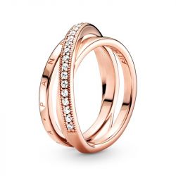 Bague femme pandora signature anneau triple pavé croisé 189057c01 - bagues-femmes - edora - 2