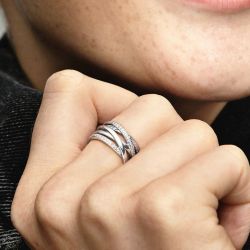 Bague femme pandora timeless scintillante & lignes polies 190919cz - bagues-femmes - edora - 1