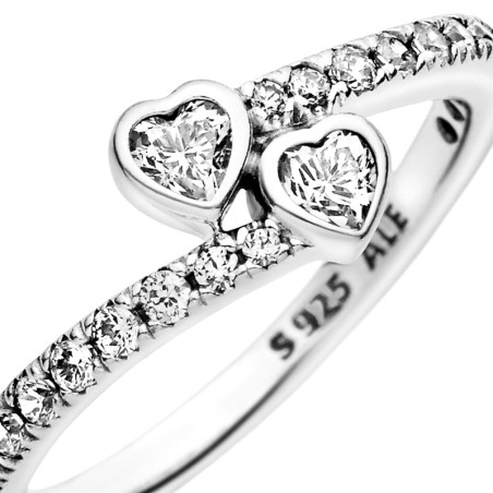 Bague femme pandora moments deux cœurs scintillants 191023cz – bagues femme