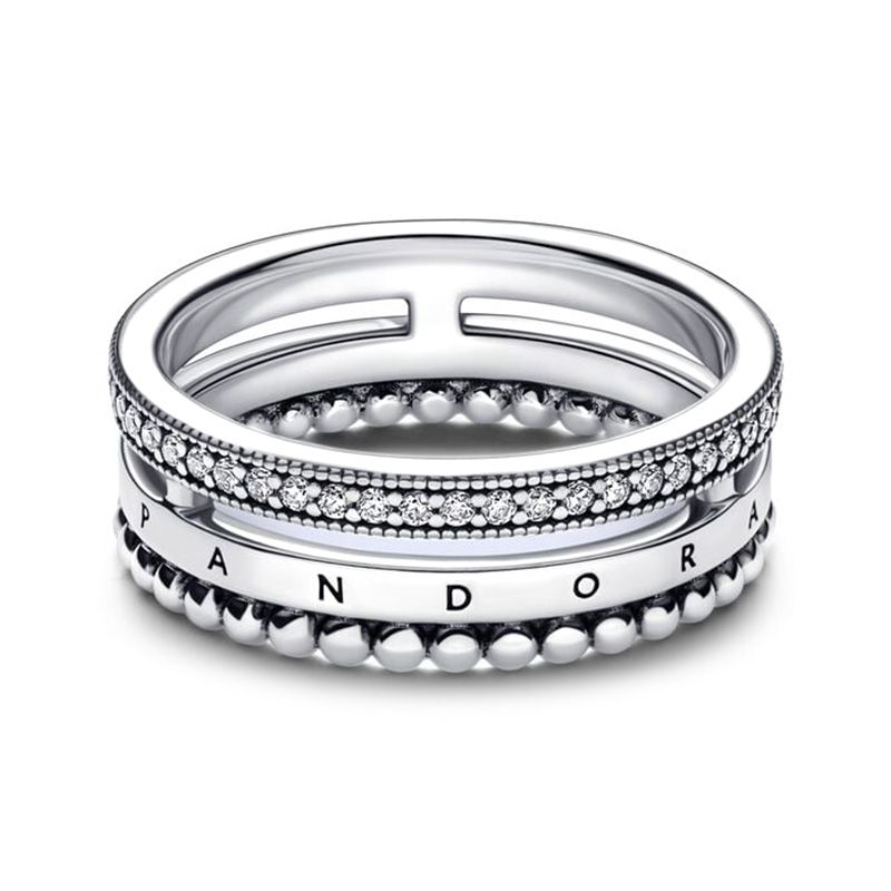 Bague femme pandora signature pavé & motifs perlés  192312c01 - bagues-femmes - edora