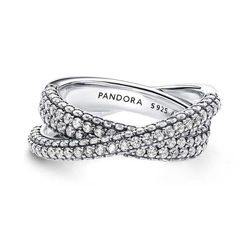 Bague femme pandora timeless anneau double pavé croisé 193022c01 - bagues-femmes - edora