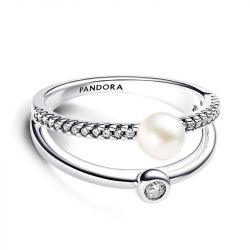 Bague femme pandora timeless double perle de culture d'eau douce traitée & pavé 193147c01 - bagues-femmes - edora - 0