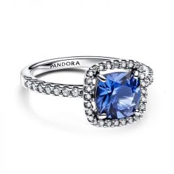 Bague femme pandora timeless spectaculaire halo bleu carré scintillant 193550c01 - bagues-femmes - edora - 0