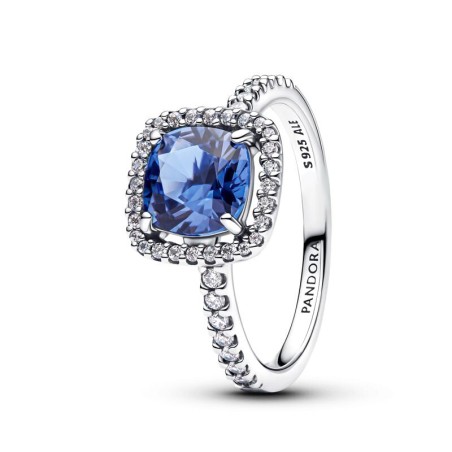 Bague femme pandora timeless spectaculaire halo bleu carré scintillant 193550c01 – bagues femme