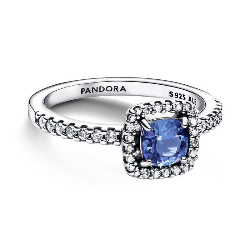 Bague femme pandora timeless halo bleu carré scintillant 193555c01 - bagues-femmes - edora
