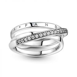 Bague femme pandora signature anneau triple pavé croisé 199057c01 - bagues-femmes - edora - 0