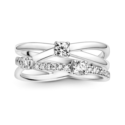 Bague Femme Pandora Triple Bande Pierres 199400C01