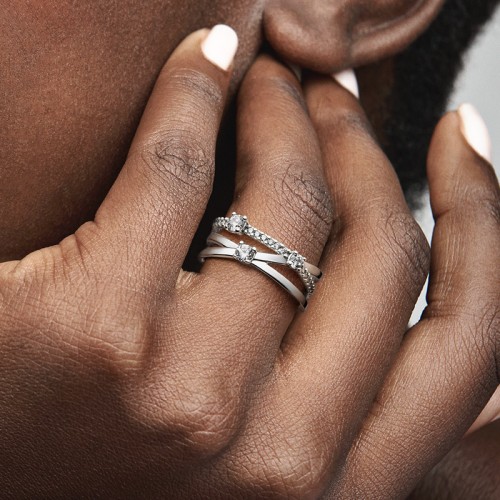 Bague Femme Pandora Triple Bande Pierres 199400C01