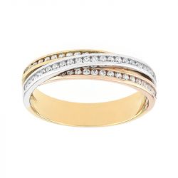 Bague femme alliance edora 3 ors 750/1000 croisée et diamants edo3r012tb4.750mil - alliances - edora - 0