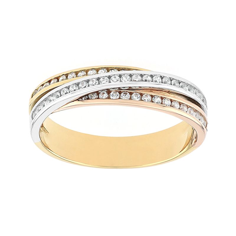 Bague femme alliance edora 3 ors 375/1000 croisée et diamants edo9r012tb4.375mil - bagues - edora