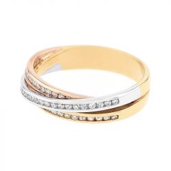 Bague femme alliance edora 3 ors 375/1000 croisée et diamants edo9r012tb4.375mil - bagues - edora - 1