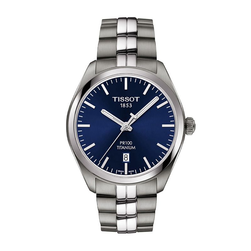 Montre homme tissot pr100 titanium quartz fond bleu  t1014104404100 - montres - edora