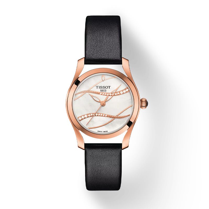 Montre femme analogique tissot t-wave arcier rose cuir noir t1122103611100 - montres - edora