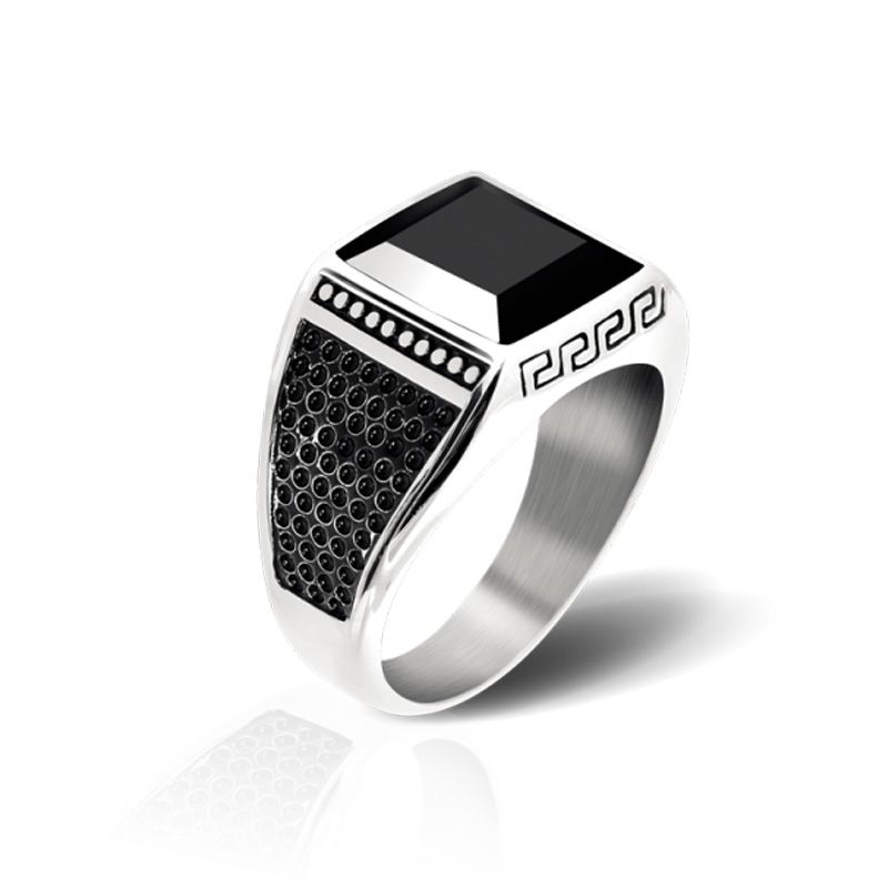 Bague homme chevalière rochet rock acier et onyx ha1562 - bague argent & or homme, bague homme - - bagues-homme - edora
