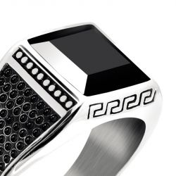 Bague homme chevalière rochet rock acier et onyx ha1562 - bague argent & or homme, bague homme - - bagues-homme - edora - 2