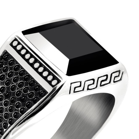 Bague homme chevalière rochet rock acier et onyx ha1562 – chevalières