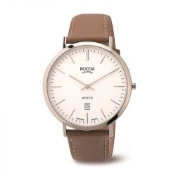Montre Homme Boccia Acier Argenté Cuir Marron 3589.01