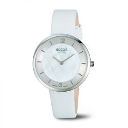 Montre Femme Boccia Acier Argenté Cuir Blanc 3244.01